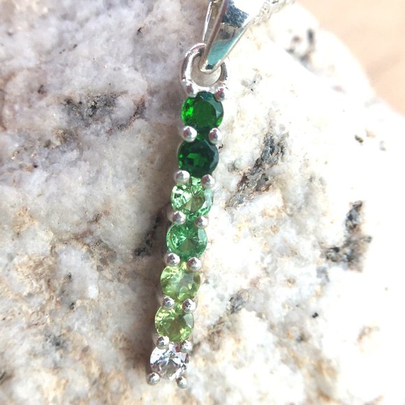 Genuine Gems Green Ombre Pendant .925 Silver Tsavorite Peridot Chrome Diopside - Picture 13 of 16